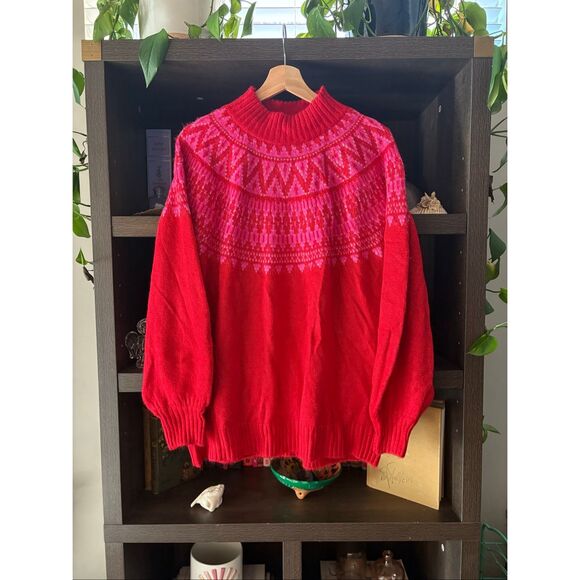 crown & ivy Sweaters - Crown & Ivy Red & Pink Fair Isle Sweater Size XL